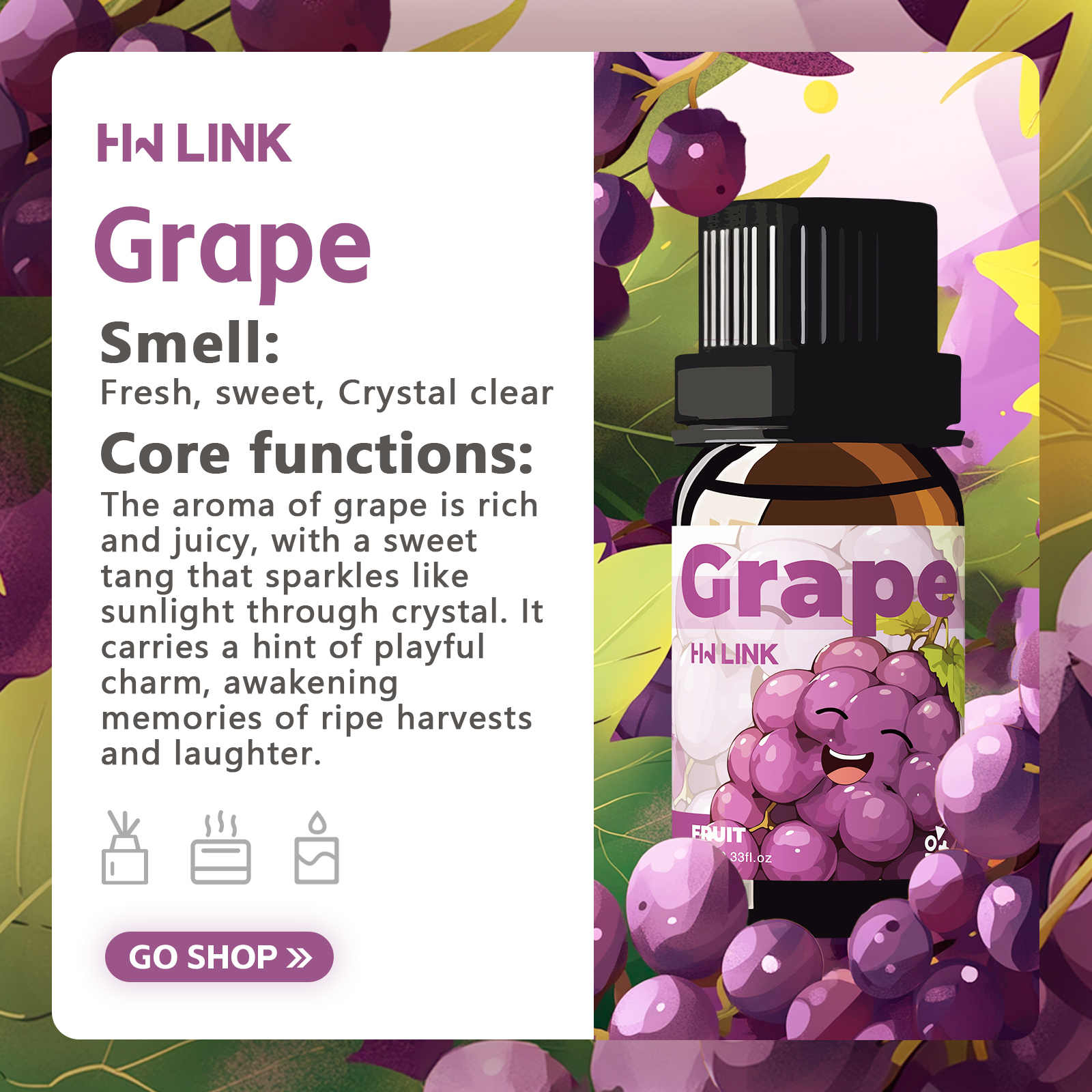 Grape Essential Oil 10ml Perfu - Home And You Fragrance Diffuser ulasan dan harga